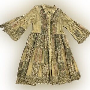 Olive green Dress with Fringe Details